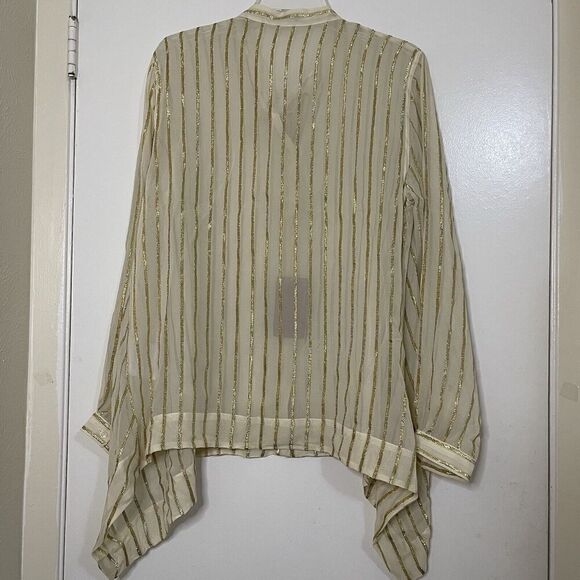 NEW! ETRO ivory gold striped button down silk blouse tie collar IT 48 US L $800 - Picture 7 of 7